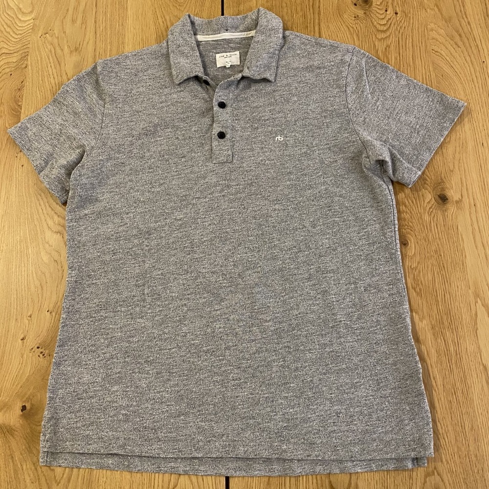 Rag & Bone Heathered Gray Knit Polo Shirt Mens Medium Cotton Blend